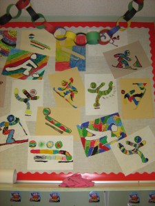 And added colours and patterns. We used Olympic colours - red, blue, black, green, and yellow!