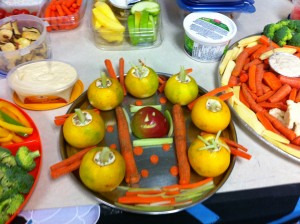 These cute oranges, apples, and carrots were a big hit. 