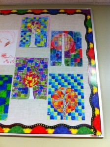 Students were asked to consider their use of warm and cool colours to create contrast in the pieces. 