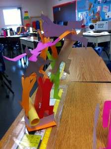 This student used her figures to hold one another up. 