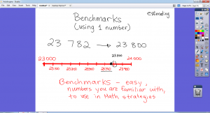 Using benchmarks (numbers that we are already familiar with) in order to help us compare and estimate  with larger numbers. 