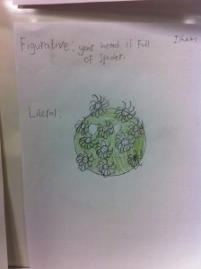 This student illustrated the metaphor "Your head is full of spiders!" 