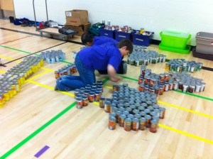 Sorting out our cans. 
