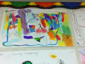 Lots of symbols and colours used in this student's work. 