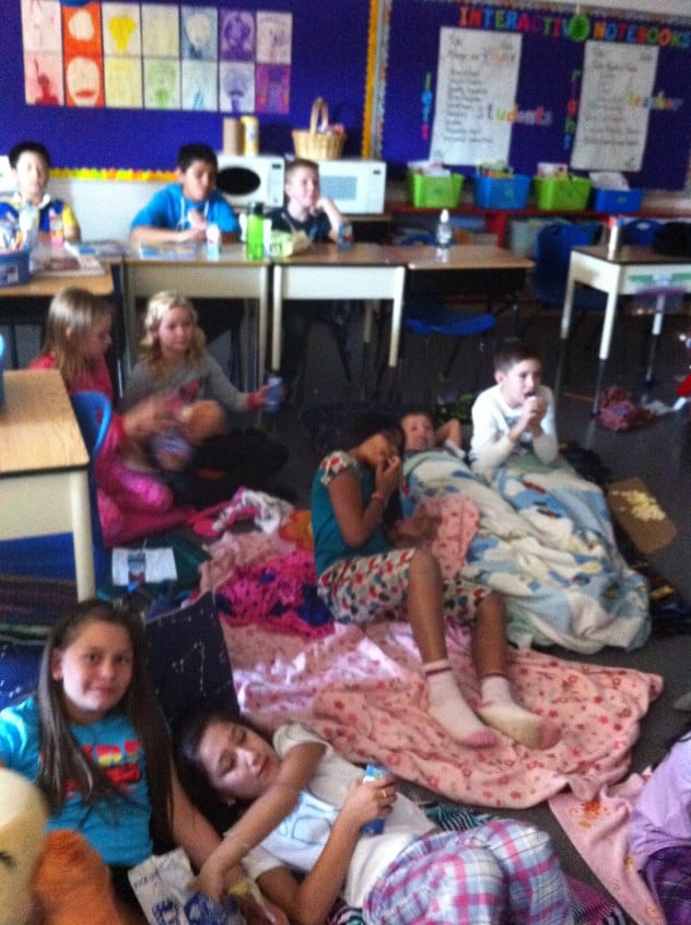 Some comfortable students, enjoying the movie. 