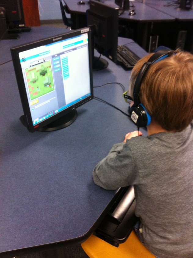 A student hard at work on the Minecraft tutorial. 