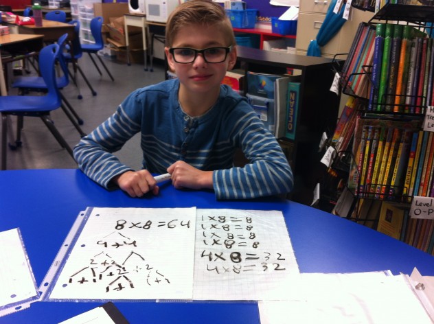 This Grade 4 student was really able to stretch his thinking in Math yesterday. He broke down 8x8 all the way to 1x8 + 1x8 +...
