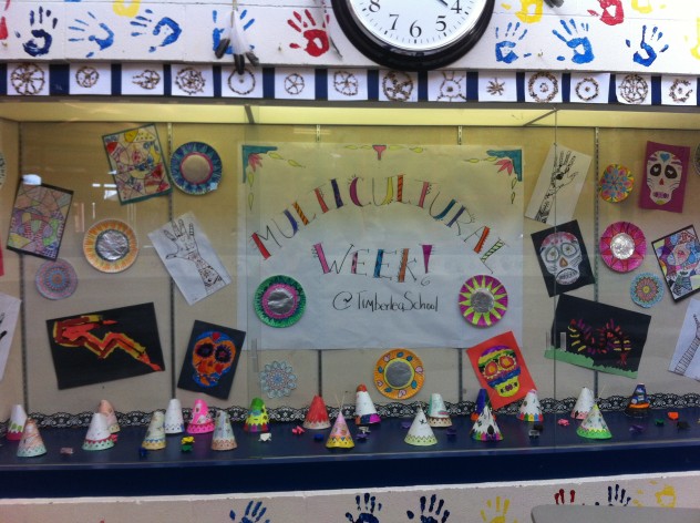 The display case looks great! Come see the variety of Art that each class worked on today. 
